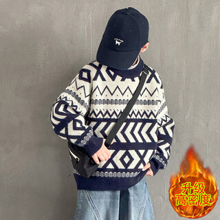 Mlb&ny trendy children's clothing boys' winter thickened sweaters 2025 new medium and large children's autumn and winter boys' winter knitted base layer navy blue upgraded thickening and high density double the warmth, 80% of users choose 170 cm