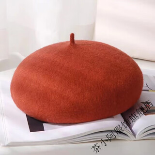 Cha xiaoa solid color wool beret girls autumn and winter outdoor versatile bud artistic retro painter hat brick red one size (54-58cm)