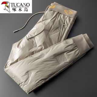 Woodpecker winter thickened white goose down outdoor waterproof monster laminated men and women couples small feet sports and leisure outer wear down pants khaki s (80-105jin jin equals 0.5kg) thickened pants take one size larger