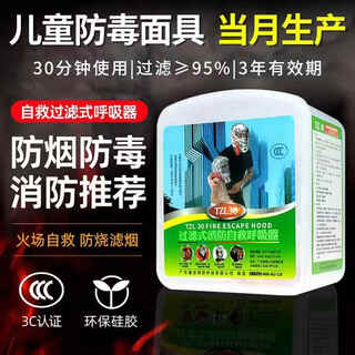 Gas mask full-face fire escape household fire-proof and anti-smoke mask filter-type fire-fighting self-rescue respirator upgraded model children's model level protection smoke filter with high temperature resistance suitable effect 97 flame retardant 6