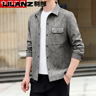 利郎2025新款海宁真皮皮衣男黑色哑光翻领绵羊皮夹克时尚休闲皮外套男 灰色 M 170 建议【100-120斤】