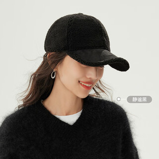Siggi baseball cap for women in autumn and winter, face-showing small imitation sherpa, fashionable and versatile peaked cap, thickened warm cotton hat, black 57-59cm