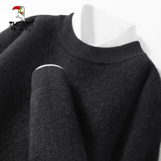 Woodpecker 2025 autumn and winter new wool sweater men's pure wool round neck pullover sweater loose large size knitted bottoming sweater black s