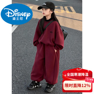 Disney girls suit autumn and winter 2025 new style girls' velvet thickened sweater children's winter red two-piece set red suit warm velvet 120 cm recommended height 110-120cm