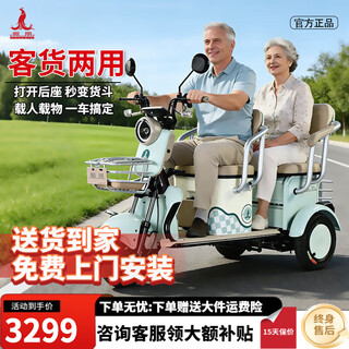 Phoenix (phoenix) new jiaolong electric tricycle household electric motorcycle adult three-wheel leisure cargo double row battery car 600w+48v24a black gold + battery life about 45 kilometers