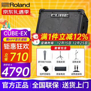 Roland speaker audio cube street ex guitar playing and singing outdoor live broadcast and internal recording portable roadshow stage performance ex + shure 58a + double stand + bag + original battery