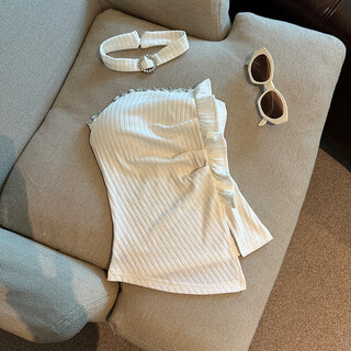 Xiaoxiangfeng diamond-encrusted halterneck camisole for women in autumn and winter hot girl one-shoulder tube top bottoming shirt christmas inner wear white with chest pad/comes with scarf s recommended 75-97jin jin equals 0.5kg