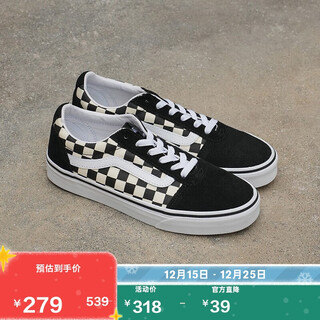 Vance vans official ward black and white checkerboard street style stitching women's shoes sneakers black and white checkerboard 39