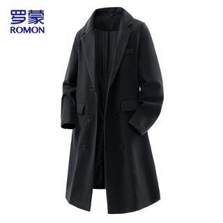 Romon windbreaker men's woolen coat winter casual warm lapel loose mid-length coat black 2xl