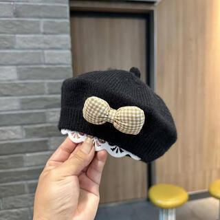 Children's beret, baby girl's hat, autumn and winter korean style, fashionable knitted wool painter's hat for infant girls, black - bow beret m 8 months - 4 years old / hat circumference 46 - 51cm