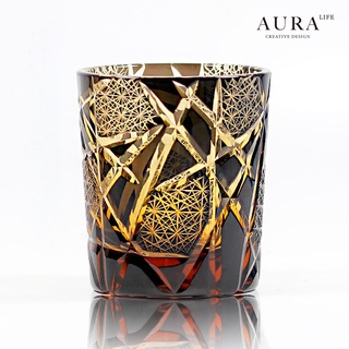 Aura life personalized edo kiriko cup twilight of the gods amber lightning hand-carved crystal whiskey glass lightning amber black gift box 260ml 1 piece