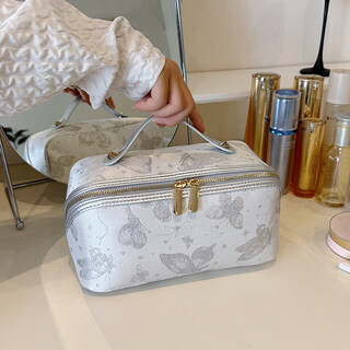 Hedonic house cosmetic bag, high-looking, large-capacity storage bag, multi-layered storage bag, portable cosmetics storage bag, portable, silver
