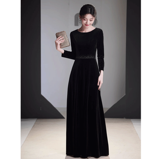 Seidler cantata piano performance black long sleeve conductor uniform annual meeting host female performance uniform evening dress long skirt adult black velvet m