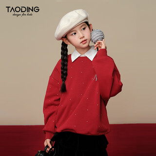 Taoding flash diamond design girls' velvet sweatshirt autumn and winter brilliant creative bow velvet sweater high-end red 120