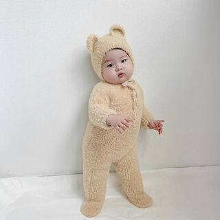 Ultraman baby clothes autumn and winter style plush jumpsuit super cute warm bag romper suit baby winter outing clothing 66 camel comes with hat free size