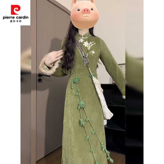 Pierre cardin (pierre cardin) retro feel heavy embroidery improved cheongsam dress new chinese jacquard velvet jacket women 2025 autumn and winter single cheongsam s recommended 85-95jin jin equals 0.5 kg