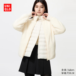 Uniqlo women's men's long velvet polar fleece zipper jacket/long sleeve jacket winter new style 479611 01 milky white l