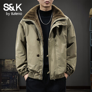 Baleno s&k american retro double-sided warm cotton coat for men in winter lapel mountain carving workwear windproof jacket for men cocoa xl