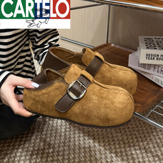 Cartelo crocodile (cartelo) small thick-soled inner heightening thin velvet all-inclusive birkenstock shoes for women 2025 autumn and winter new ugly cute slip-on lazy shoes camel counter version 35