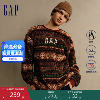 Gap men's and women's autumn and winter far-infrared heating imitation sherpa christmas couple's warm sweatshirt 676370