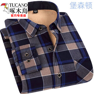 Woodpecker (tucano) men's warm top double-sided velvet plus velvet thickened long-sleeved plaid shirt loose large size shirt men's middle-aged and elderly xf01 plus velvet plus 301 thick section xl suitable for 120jin jin equals 0.5kg -139jin jin equals 0.5kg