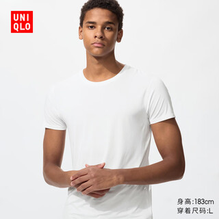 Uniqlo men's airism round neck t-shirt/short sleeve 482514 00 white l