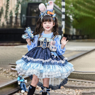 Chongyou judy rabbit officer dress children's velvet winter girl's autumn and winter baby lolita princess dress rabbit pendant + headband + socks + panniers + rabbit velvet skirt ready in stock with drag 100 cm
