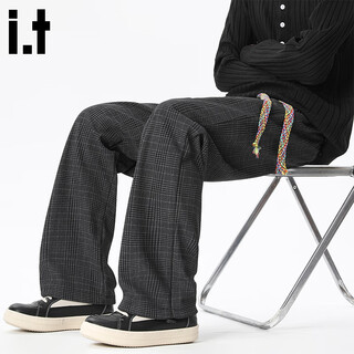 Chocoolate it american retro plaid casual pants men's autumn and winter loose straight straight drape wide leg trousers black m recommended 90jin jin equals 0.5kg -110jin jin equals 0.5kg