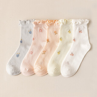 Pure cotton maternal confinement socks, postpartum spring and summer style maternity socks, loose mouth and non-constricting feet, long boneless sleep socks, four-season regular lotus leaf cherry socks, 5 pairs. one size fits all, skin-friendly pure cotton, loose mouth and non-constricting feet.