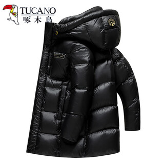 啄木鸟（TUCANO）零下极寒加厚鹅绒服中长款羽绒服男女新款冬季亮面连帽防寒服外套 黑色 S 165