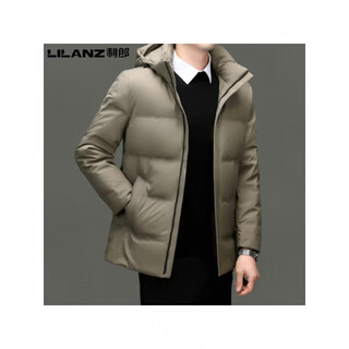 Lilanz lilanz down jacket men's new winter thickened white duck down middle-aged business casual short hooded jacket 24063 khaki 14xl (175) (recommended 120-135jin jin equals 0.5 kg)