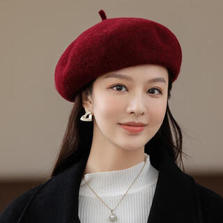 Manqimeiya woolen hat women's beret autumn and winter versatile painter hat beibei hat woolen top hat winter fashion pumpkin hat dark burgundy one size