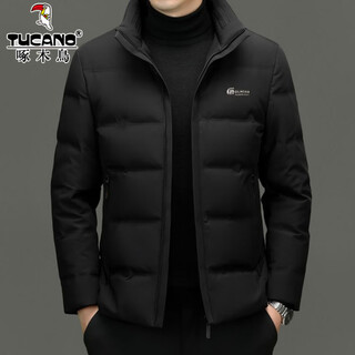 啄木鸟男士羽绒服短款冬季加厚保暖白鸭绒时尚立领外套百搭防寒免洗夹克 6183黑色 M 170