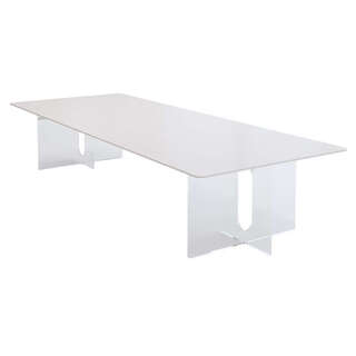 语森忆会议长桌子公司培训桌民宿接待桌椅大小型组合 纯白岩板+透明亚克力280x100x75