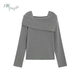 Fragment (dribs&drabs) wool sweater for women 2026 spring new style elegant simple slim fit niche fashion one-shoulder top gray l