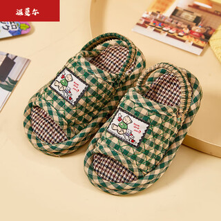 Duanmuxi baby slippers 1-2 years old autumn children's indoor silent soft soled toddler shoes spring and autumn male and female baby pure cartoon cotton green 14cm inner length silent anti-slip particle cloth bottom