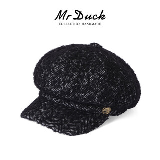 Mr duck dream weaving wool alpaca blended french octagonal beret women's literary painter hat face revealing small newsboy cap junyong night black (newsboy cap)-mw567101 m (suitable for 55-56cm head circumference)