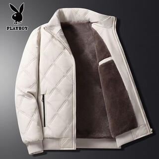 Playboy (playboy) new winter men's cotton coat, velvet thickened warm cotton coat, middle-aged and elderly loose windproof and cold-proof clothing, stand-up collar jacket, khaki xl recommended 120-135jin jin equals 0.5 kg