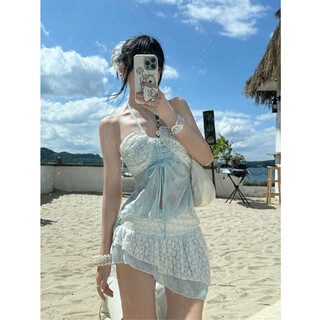 Tian skirt split swimsuit for women, pure desire, fairy lace, sexy hot girl, small breast bikini, beautiful hot spring bathing suit for women, blue split, one size fits all, recommended 80-115 jin jin is equal to 0.5 kg