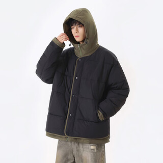Vuug cotton coat men's solid color versatile hooded cold-proof cotton coat american korean style fashion warm cotton jacket black m