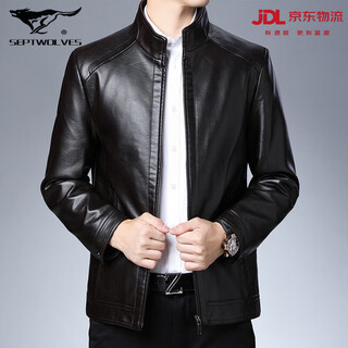 Septwolves jacket expert official flagship autumn dad's leather jacket men's middle-aged business leather jacket men's stand collar plus velvet thickening dark coffee 3xl 190