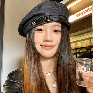 Wanjiazhen beret women's cool leather buckle 2025 autumn new commuter japanese style sweet temperament fashion painter hat winter cool leather buckle beret dark blue