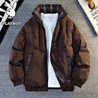 Playboy (playboy) cotton-padded jacket for men in winter, stand-up collar to keep out the cold, warm and thickened jacket, cotton-padded jacket, coffee l
