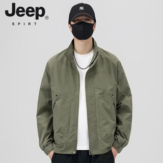 JEEP SPIRIT男士外套春秋季2026新款潮牌立领宽松休闲男装上衣工装夹克男春装 绿色 L (建议110-130斤)
