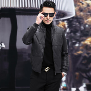 Kbxng jinba business men's wear 2025 new leather jacket men's leather jacket youth winter warm fashion short thick jacket black m/100 115jin jin is equal to 0.5 kg