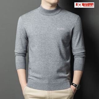 Boss men's half turtle collar winter thickened round neck bottoming middle-aged knitted men's wool sweater gray 2xl 185/100a