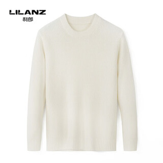 Lilang autumn and winter new pure wool sweater men's round neck loose warm sweater business knitted wool bottoming sweater white thickened xl