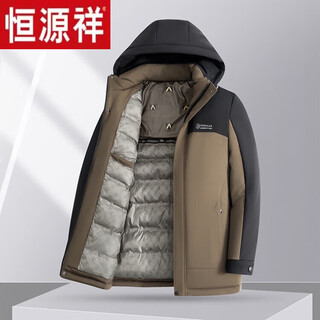 Hengyuanxiang winter mid-length cotton clothes men's hooded middle-aged loose jackets thickened warm cotton clothes dad's cotton jackets khaki xl 180