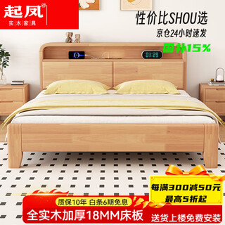 Qifeng guangdong foshan furniture bed solid wood bed rubber wood modern nordic double bed master bedroom log bed simple style wooden bed single bed (log color main picture) 1500mm*2000mm frame structure