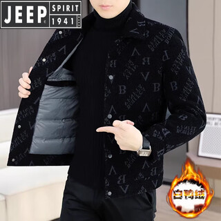 Jeep spirit jeep men's jacket winter new lapel down jacket thickened high-quality woolen coat short black 889 xl recommended 130-145 jin jin equals 0.5 kg